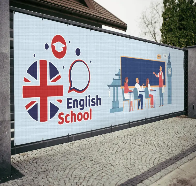 PVC Mesh Werbebanner am Bauzaun – stabile Außenwerbung mit individueller Bedruckung