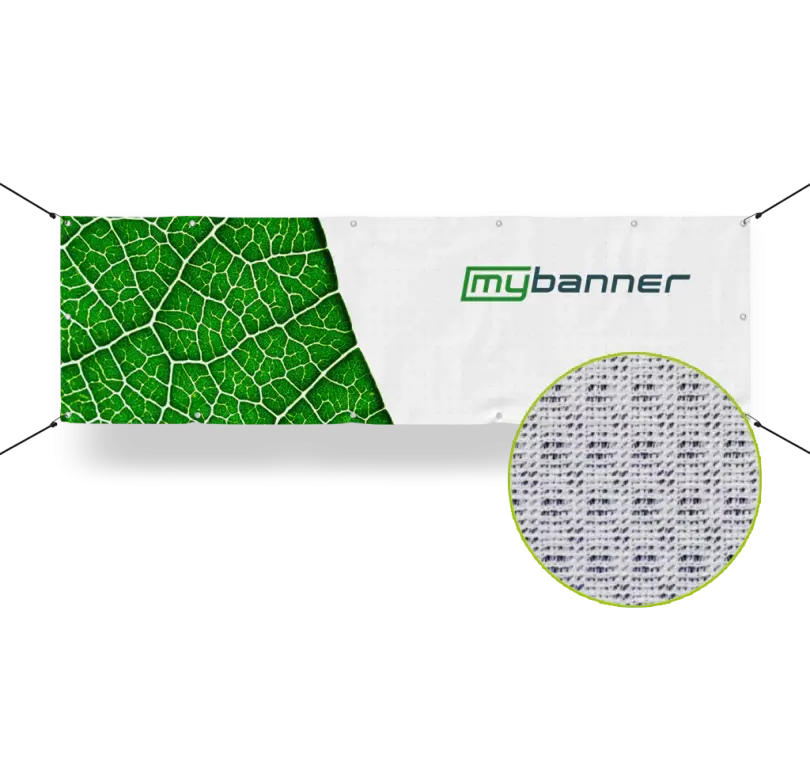 Maya Banner aus 115 g/m² Polyestergewebe – Nahaufnahme der strukturierten Oberfläche mit feiner Lochung